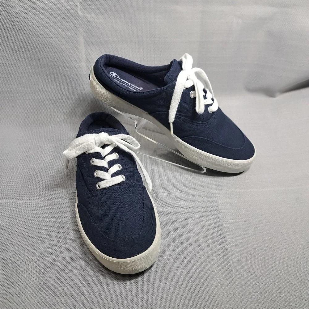 Champion Women's Canvas Slip On Sneakers Navy Blue Size 8 Low Heel Sport Comfort